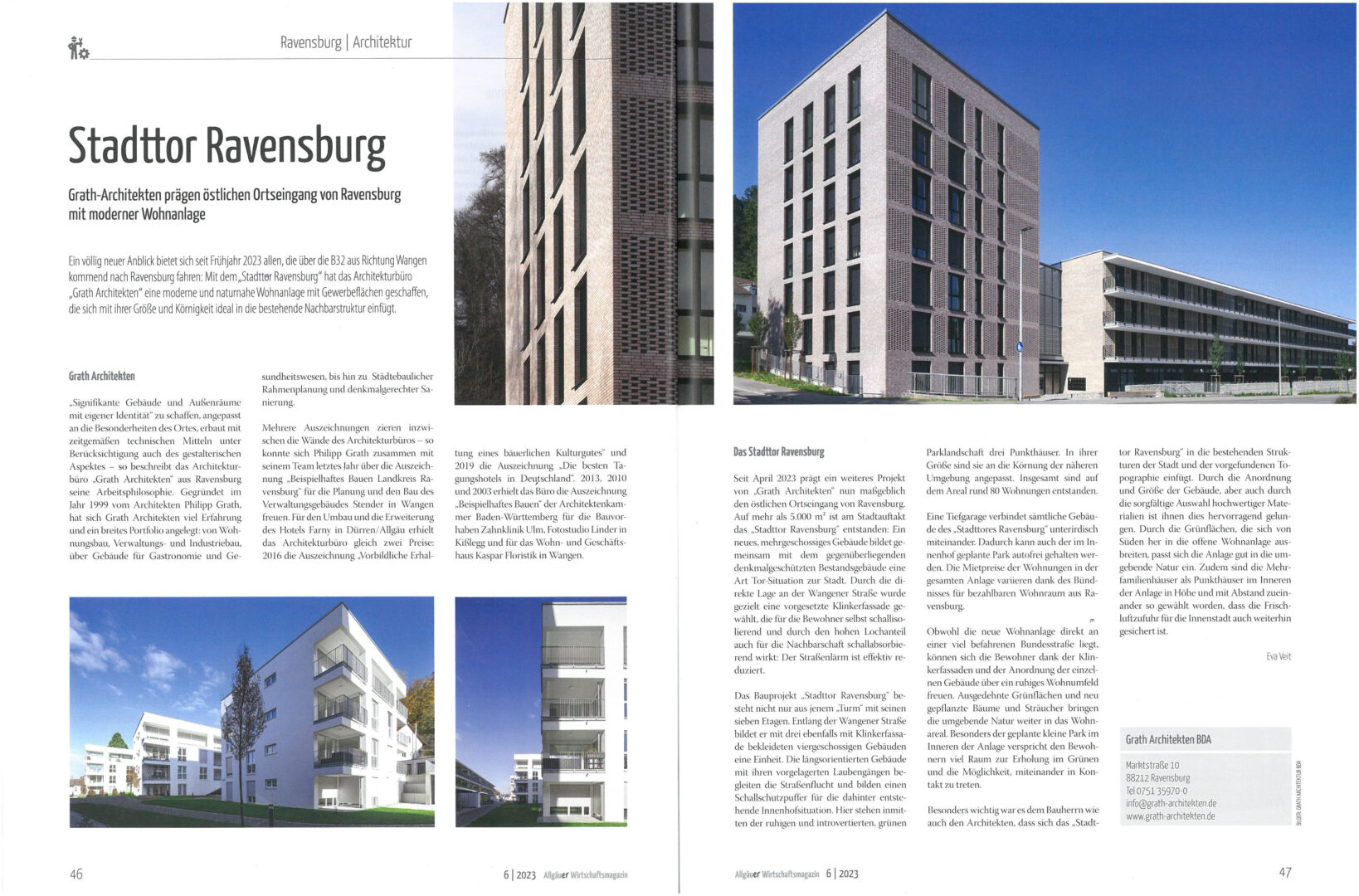 Veröffentlichung des Projektes  „Stadttor Ravensburg“  siehe „Allgäuer Wirtschaftsmagazin“